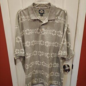 VTG Tommy Bahama Polo Shirt Mens XL Gray Scroll Stripe Cotton Aloha Short Sleeve